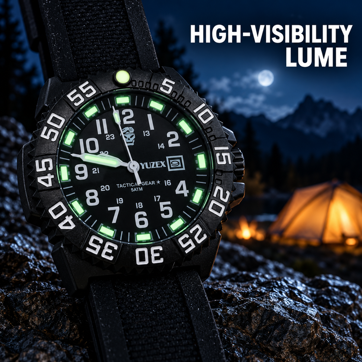 5ATM Water Resistant Outdoor Field Watch with Luminous Dial and Nylon Strap