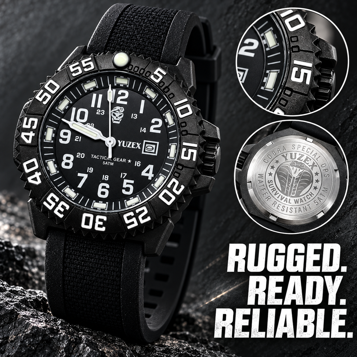 5ATM Water Resistant Outdoor Field Watch with Luminous Dial and Nylon Strap