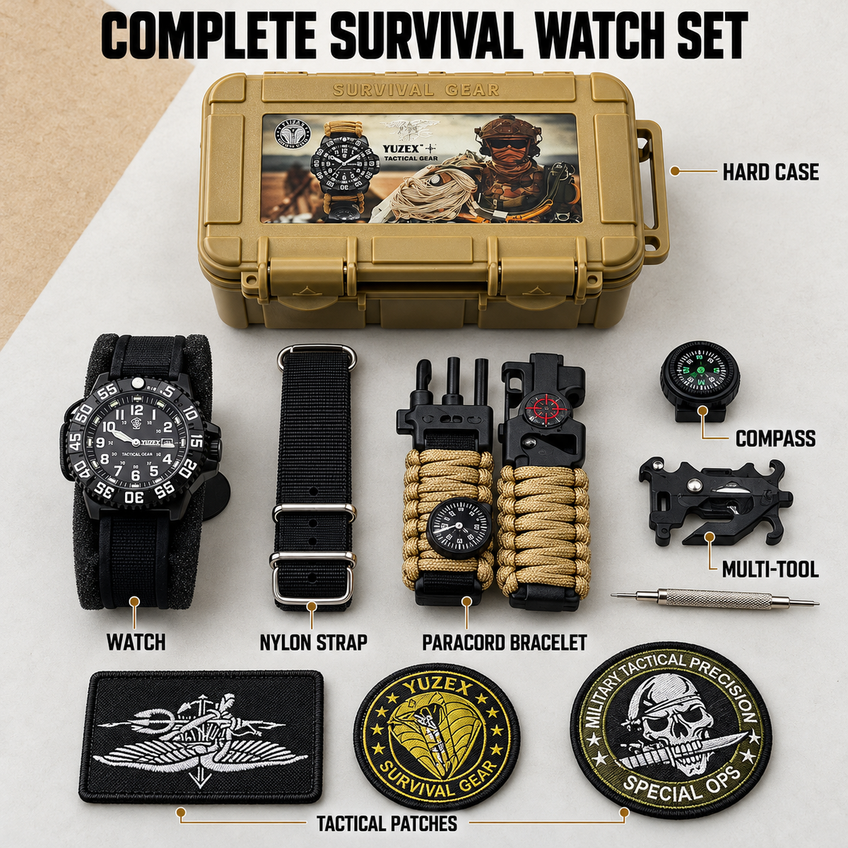 Outdoor Adventure Gift Set with Watch Compass Survival Accessories