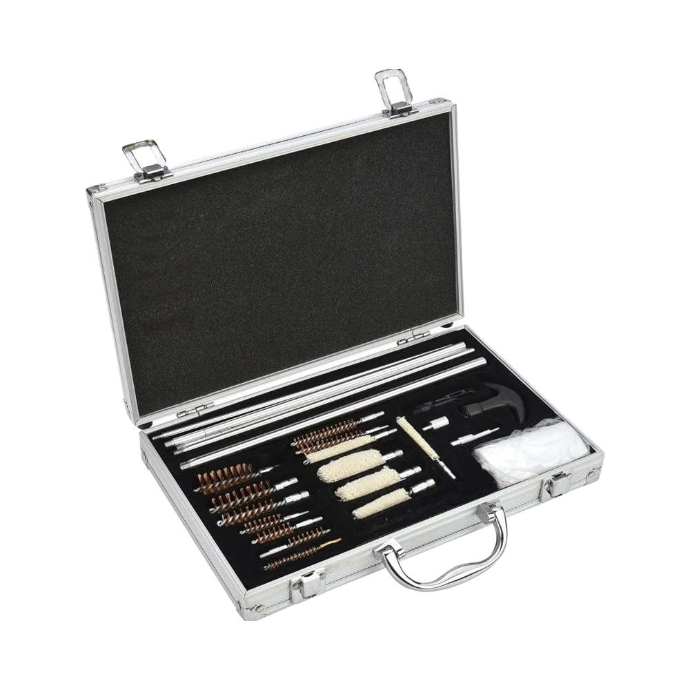 28 Piece Universal Gun Cleaning Kit with Metal Rods and Portable Carry Case