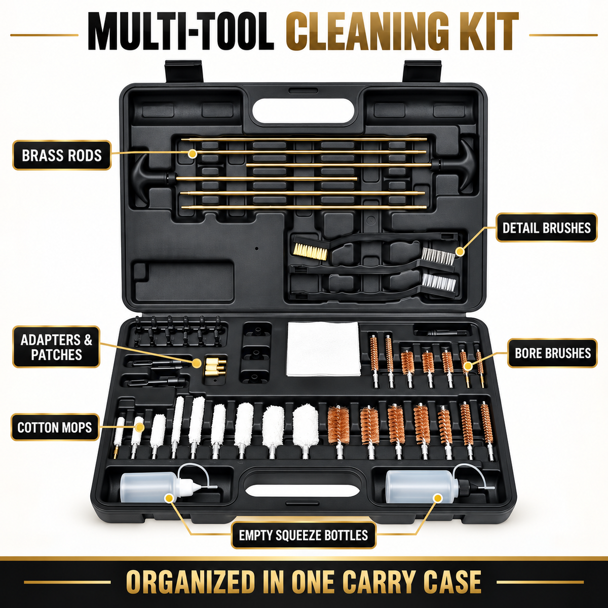 Universal Gun Cleaning Kit with Multi Caliber Brushes Portable Case