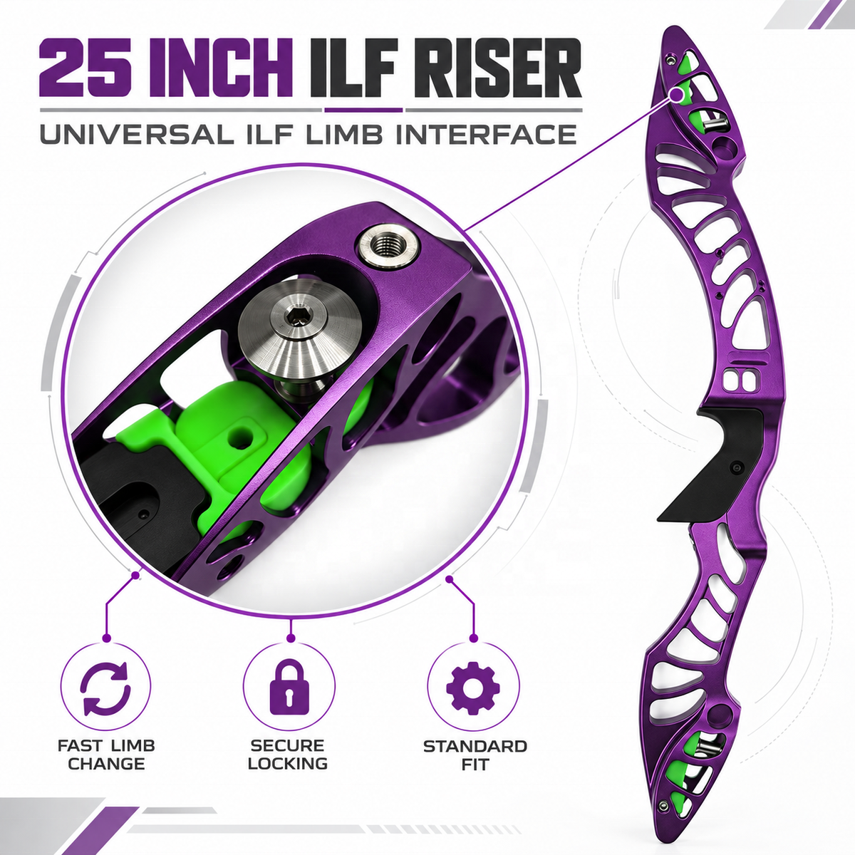 25-Inch ILF Recurve Bow Riser CNC Aluminum Right-Handed Archery Handle