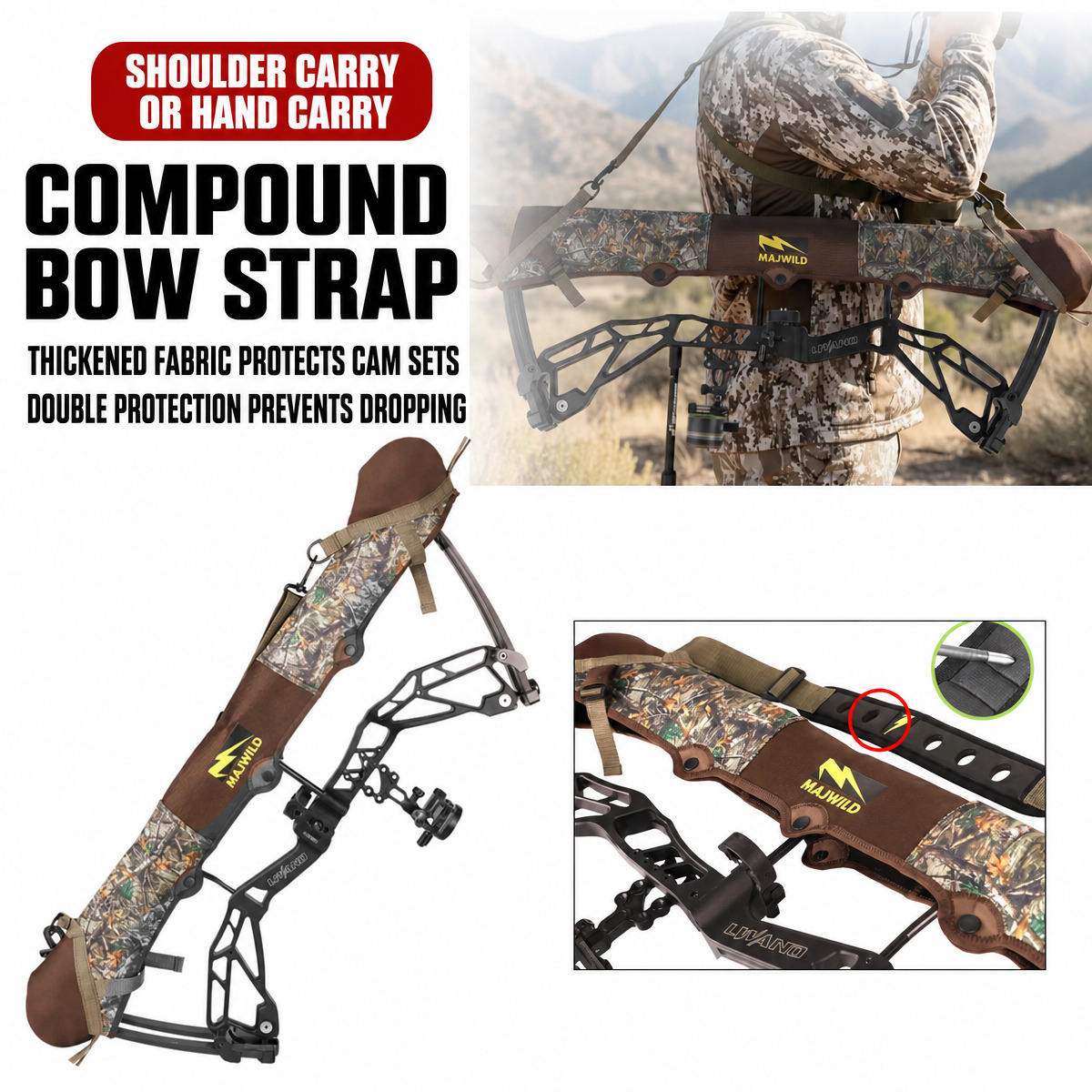 Adjustable Compound Bow Sling with Cam Covers and Carry Strap