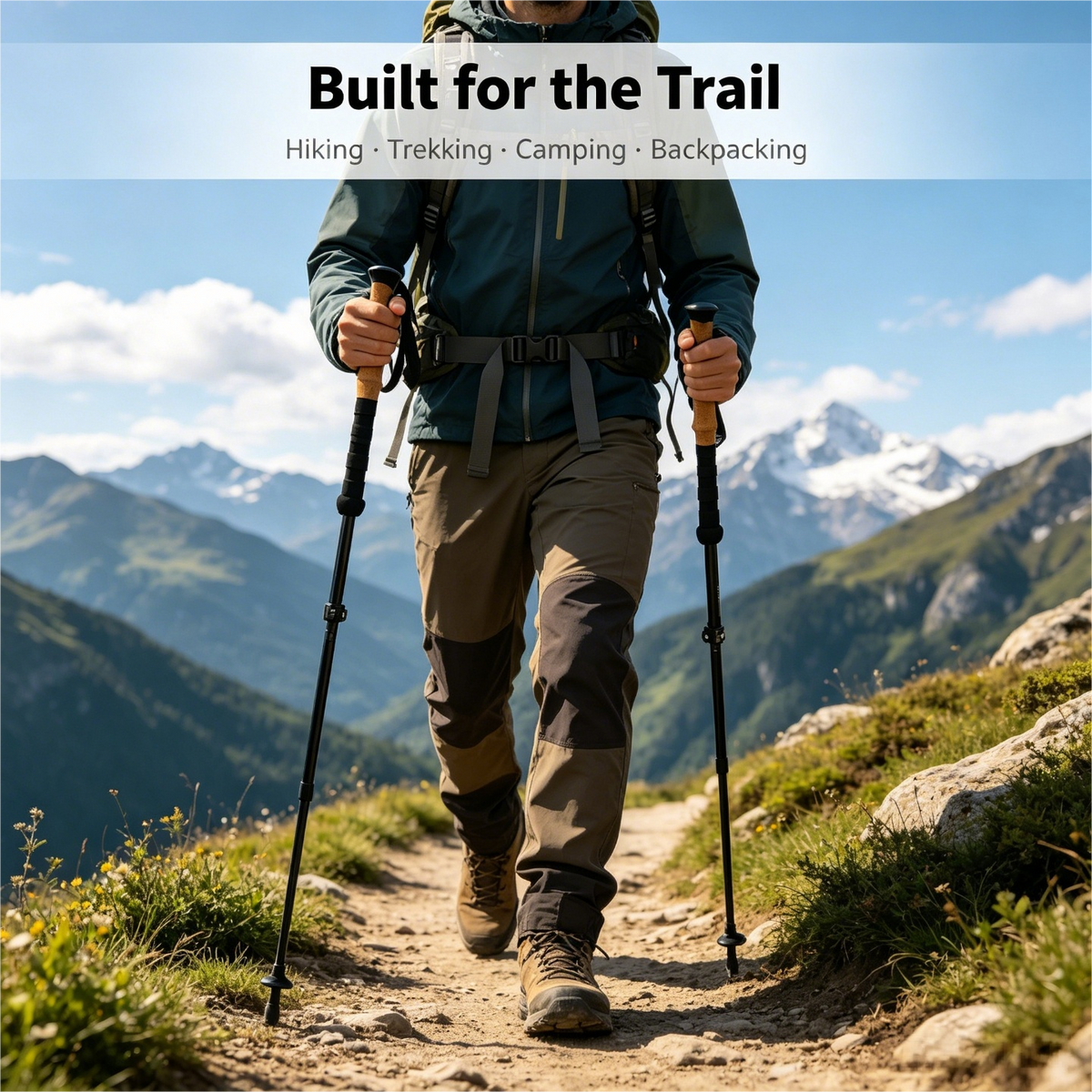 T700 Carbon Fiber Trekking Poles Ultralight 5 Section Folding Hiking Poles with Quick Lock 2 Pack