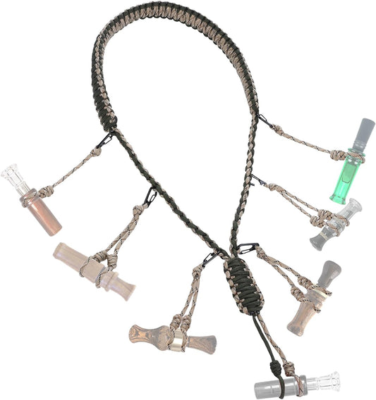 Duck Call Lanyard - 10 Loops Duck Whistle Hunting Accessories with 10 Removable Loops, Woven Goose Call Carry Lanyard, Predator Gear for Outdoor Hunt - Camo Without Duck Call