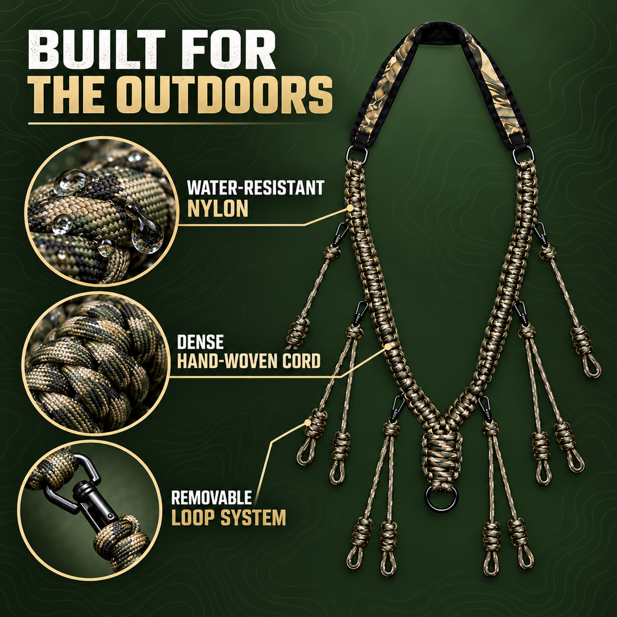 10 Loop Duck Call Lanyard Braided Nylon Camo Waterfowl Call Holder