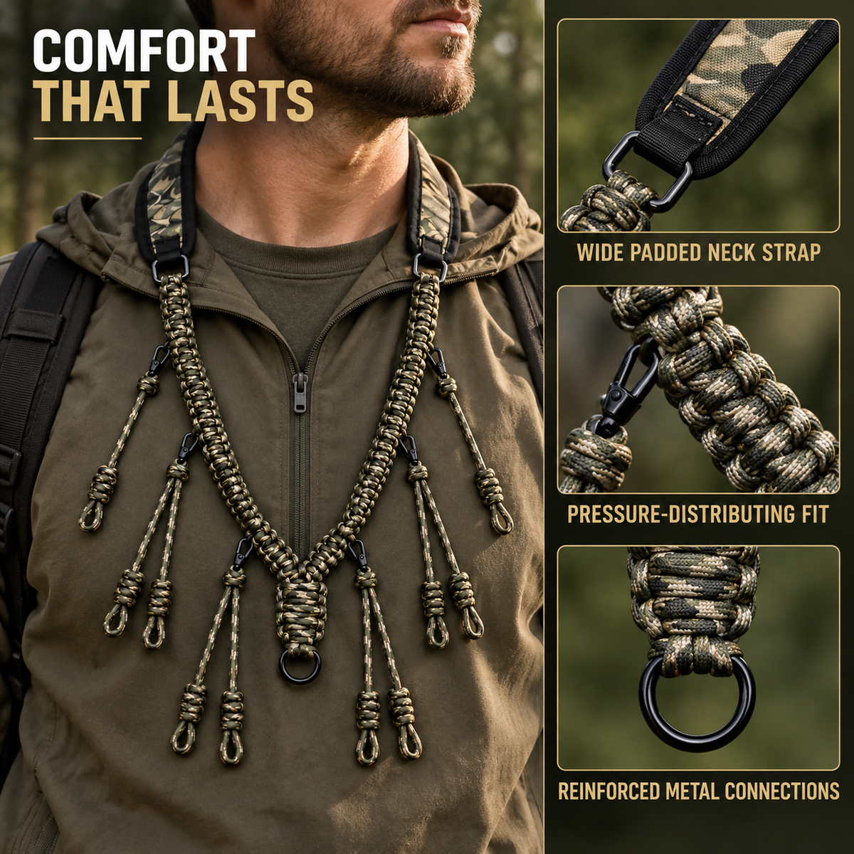 10 Loop Duck Call Lanyard Braided Nylon Camo Waterfowl Call Holder