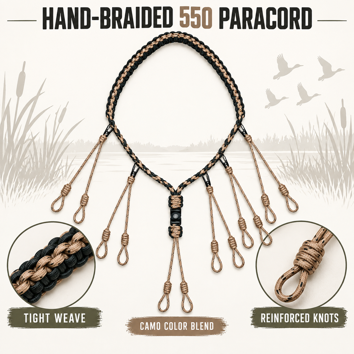 12 Loop Duck Call Lanyard Hand Braided Nylon Waterfowl Call Holder