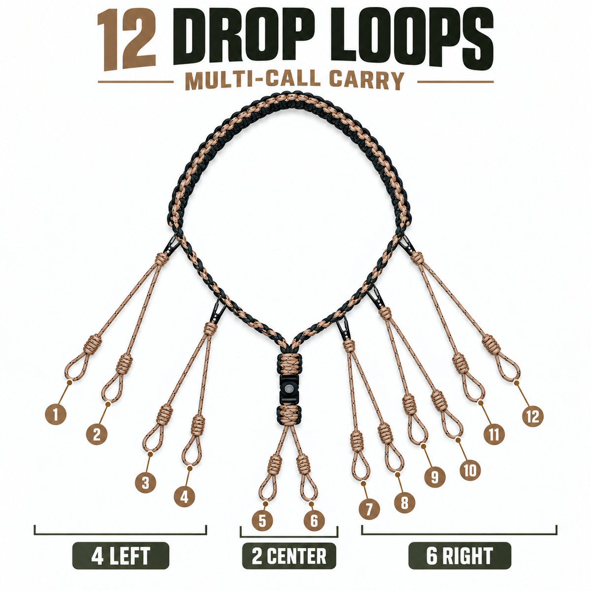 12 Loop Duck Call Lanyard Hand Braided Nylon Waterfowl Call Holder