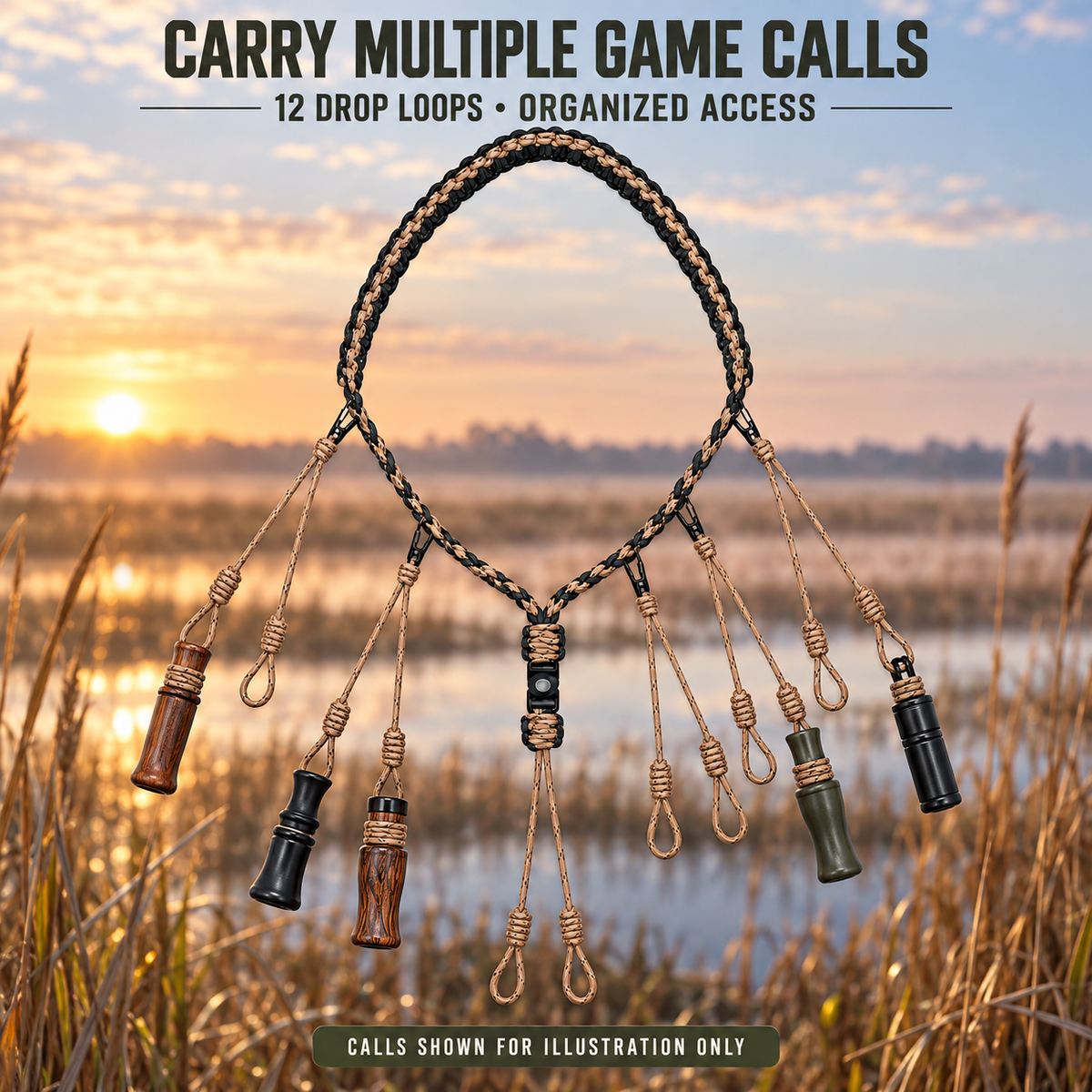 12 Loop Duck Call Lanyard Hand Braided Nylon Waterfowl Call Holder