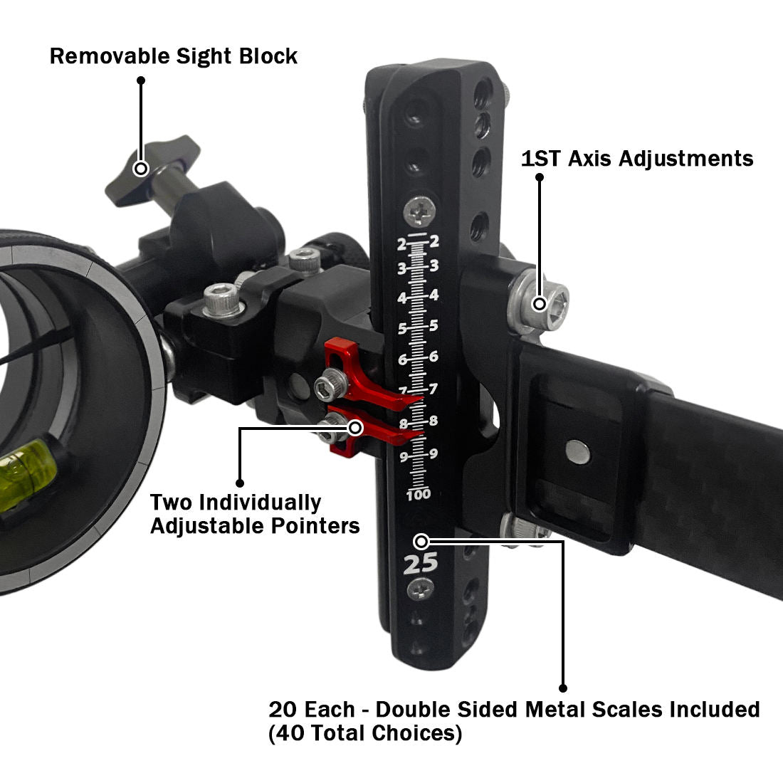 Adjustable Single Pin Compound Bow Sight with Carbon Fiber Extension Bar for Hunting and Target Archery