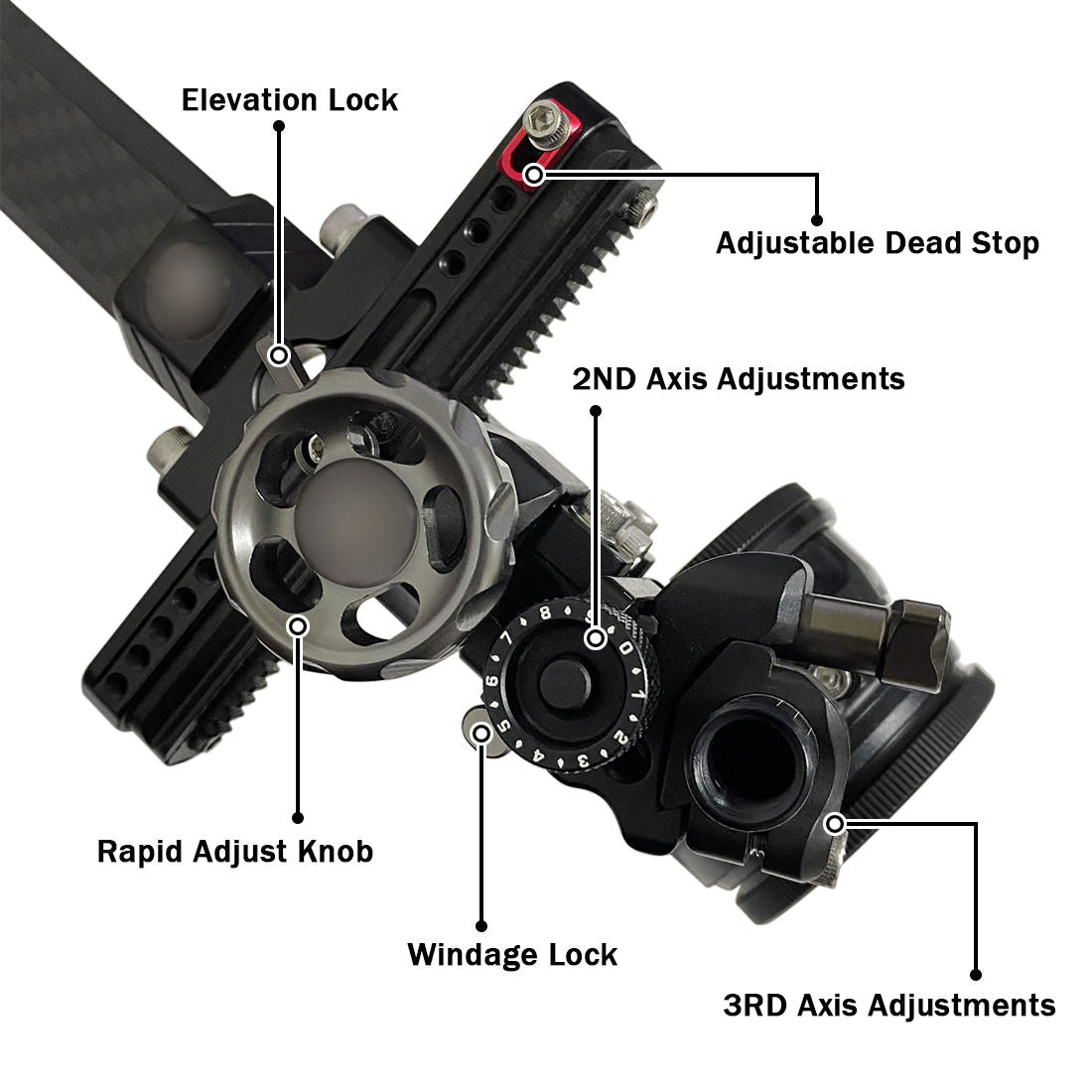 Adjustable Single Pin Compound Bow Sight with Carbon Fiber Extension Bar for Hunting and Target Archery