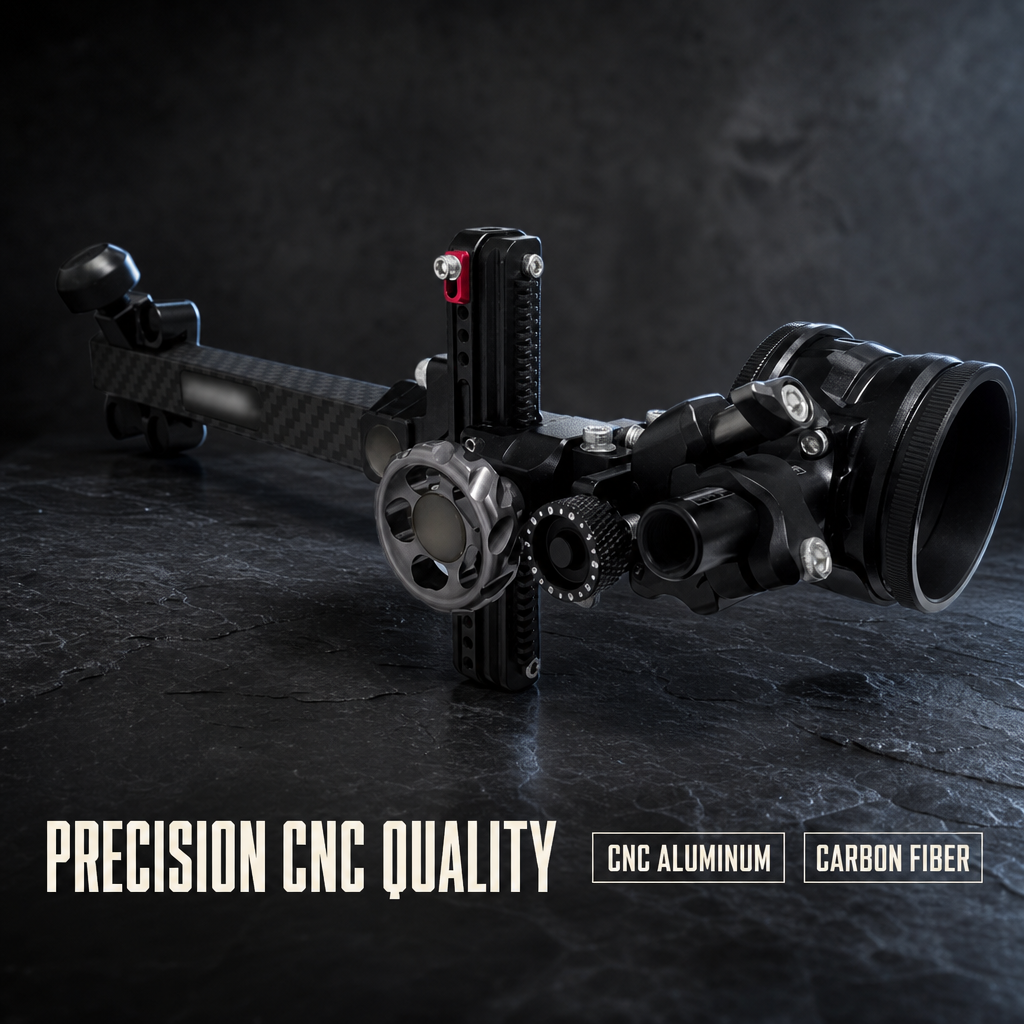 Adjustable Single Pin Compound Bow Sight with Carbon Fiber Extension Bar for Hunting and Target Archery