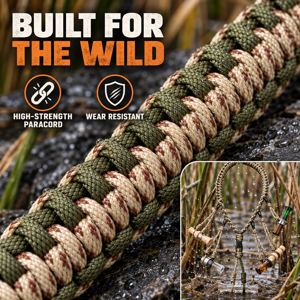 11 Loop Duck Call Lanyard Hand Braided Seven Strand 550 Paracord