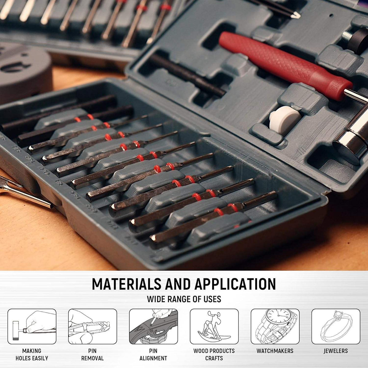 Roll Pin Punch Set with 4 Interchangeable Hammer Heads Bench Block