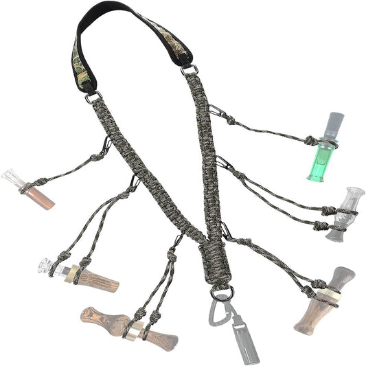 Duck Call Lanyard - 12 Loops Duck Whistle Hunting Accessories with 10 Removable Loops, Woven Goose Call Carry Lanyard, Predator Gear for Outdoor Hunt - Camo Without Duck Call